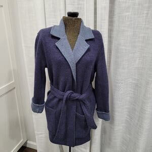 Mercer & Madison Petite Belted Waist Wool Sweater Jacket Size Petite Medium